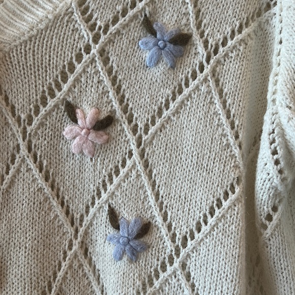 Cameo Rose Cream Cardigan Sweater with Floral Embroidered Accents - Picture 3 of 5